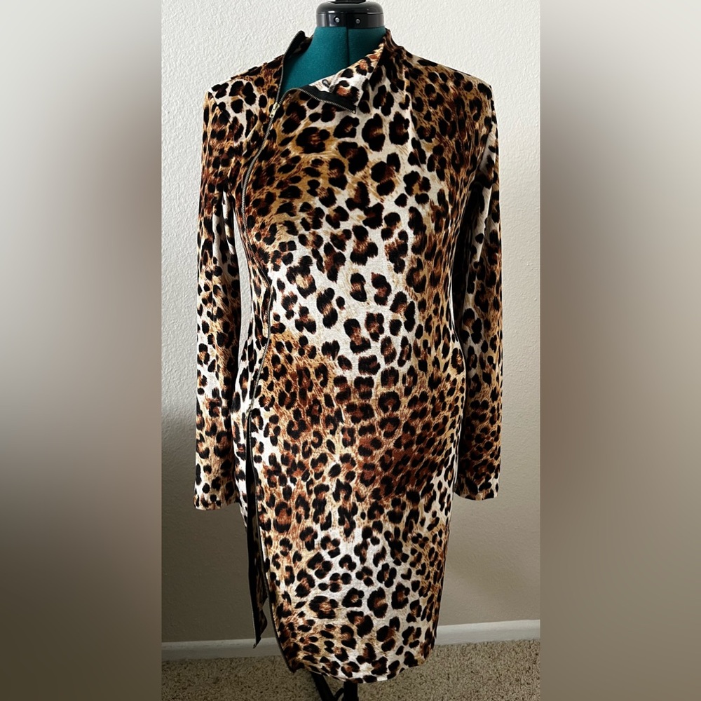 Leopard velvet print long sleeve mini dress